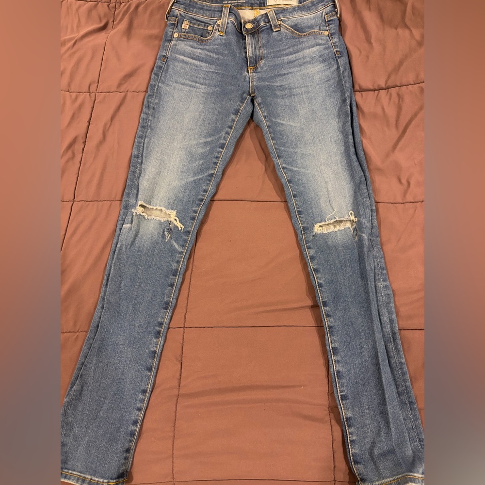 AG Adriano Goldschmied Light Blue Distressed Straight Leg Jeans Womens 26R